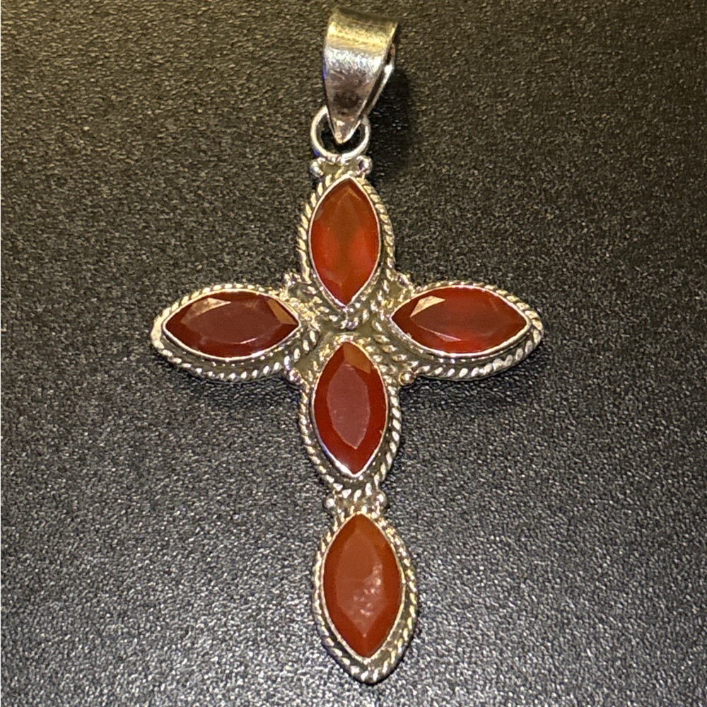Elegant Silver and Red Cross Pendant